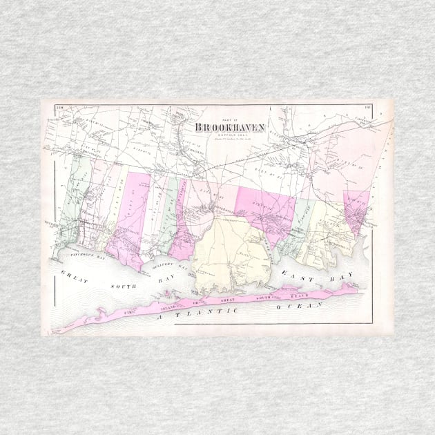 Vintage Brookhaven and Fire Island NY Map (1873) by Bravuramedia